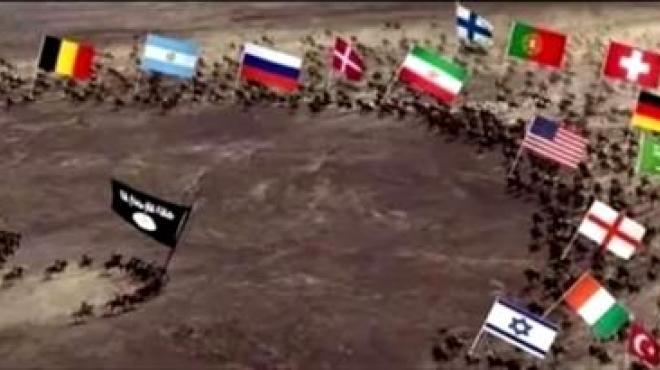 لقطة من الفيديو الذى بثه «داعش» ضد الدول المشاركة فى الحرب عليه