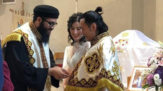  بالصور.. أول زواج قبطي أرثوذكسي باليابان