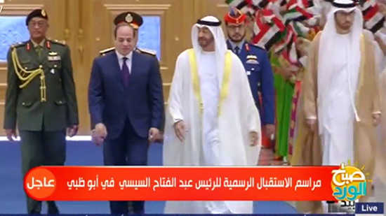 شاهد.. ولي عهد أبو ظبي يستقبل الرئيس السيسي بقصر الوطن