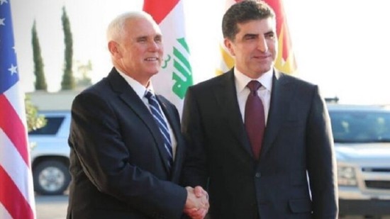 رئيس إقليم كردستان العراق نيجيرفان بارزاني يستقبل مايك بينس نائب الرئيس الأمريكي في أربيل