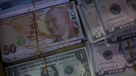 أوراق نقدية من عملتي الليرة التركية والدولار الأميركي
