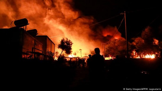 حريق  مخيم موريا