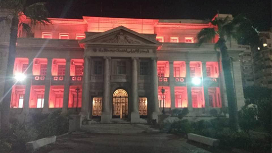 بالصورة.. إضاءة  مبنى المركز الإفريقي لصحة المرأة بالإسكندرية باللون الوردى 
