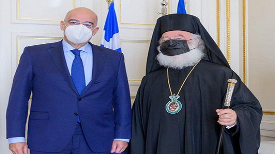 البابا ثيودروس الثاني يلتقي وزير خارجية اليونان ويتقدم له بالشكر 