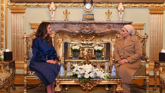 السيدة انتصار السيسي تستقبل الملكة رانيا 